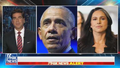 Fox News screenshot of Jesse Watters, Tulsi Gabbard, and Barack Obama