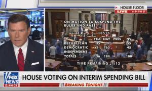 still of Baier; footage of House floor; chyron: House voting on interim spending bill