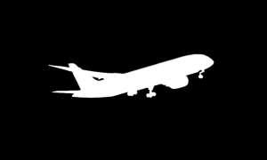 A white plane on a black background