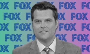 Matt Gaetz in front of the Fox News logo