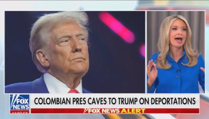 Kayleigh McEnany and an image of President Trump