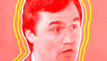 A portrait of Charlie Kirk shaded in red with white and yellow outlines.