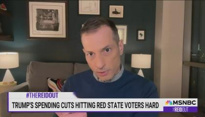 still of Carusone; chyron: Trump's spending cuts hitting red state voters hard