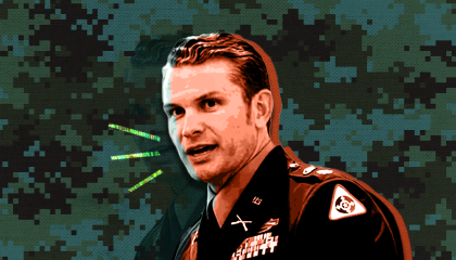 Pete Hegseth with camo background