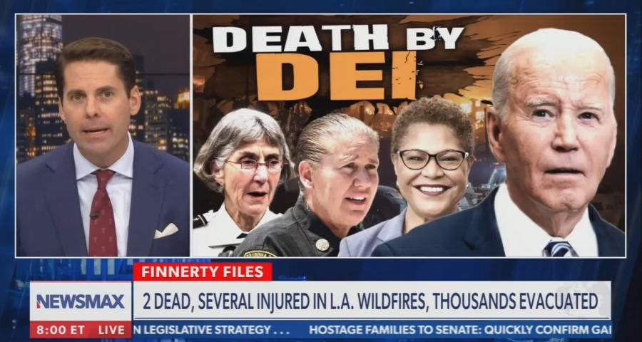 Newsmax graphic saying "Death by DEI"