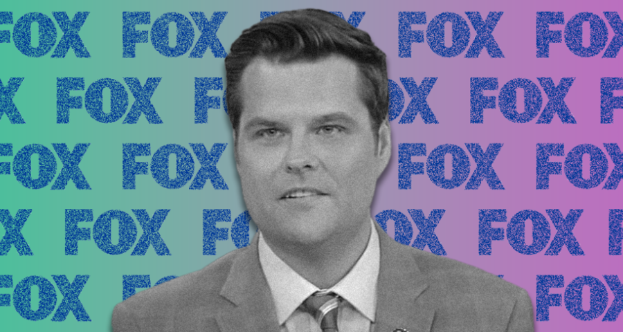 Matt Gaetz in front of the Fox News logo